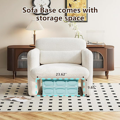 33.86" Accent Chairs, Modern Upgrade Sherpa Fabric Arm Chair Comfy Upholstered Armchair Leisure Single Sofa Chair with a Waist Pillow for Bedroom, Office and Living Room