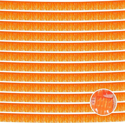 12 Pack 10 Feet Metallic Foil Fringe Garland Tinsel Streamers Banner, Macaron Orange Wall Hanging Tinsel Fringe Banners for Parade Floats, Wedding, Birthday, Christmas, New Year Party Decorations