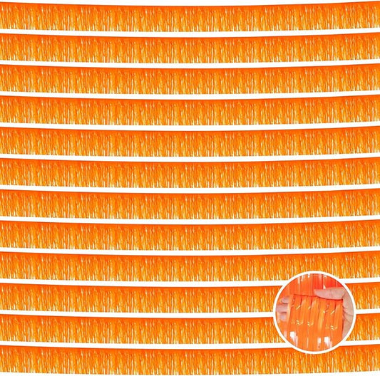 12 Pack 10 Feet Metallic Foil Fringe Garland Tinsel Streamers Banner, Macaron Orange Wall Hanging Tinsel Fringe Banners for Parade Floats, Wedding, Birthday, Christmas, New Year Party Decorations
