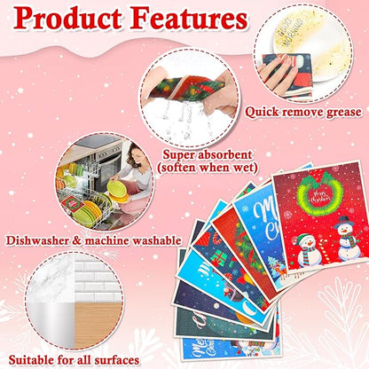 Christmas Swedish Dishcloths Set of 8 Reusable Holiday Kitchen Dish Towels