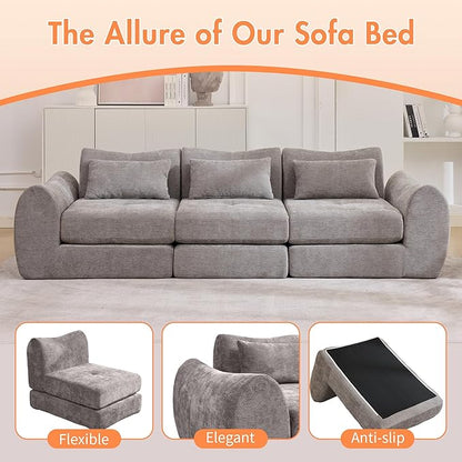 101.6" Modular Sectional Cloud Sofa,Floor Boneless Couch, 4-in-1 Folding Convertible Sofa Bed, Modular Cushion Couch,Suitable for Living Room,Bedroom and Recreation Room (Gray)