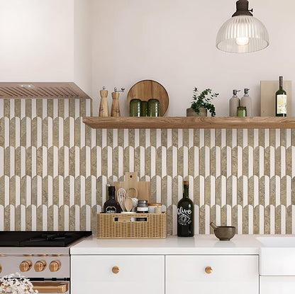 Vamos Tile Peel and Stick Backsplash Seamless Tile,10 Sheets Stick on Backsplash for Kitchen & Bathroom,Coffee Brown+Matt Pure White Marble Look+Brown Gold Metal Self Adhesive Backsplash Tile