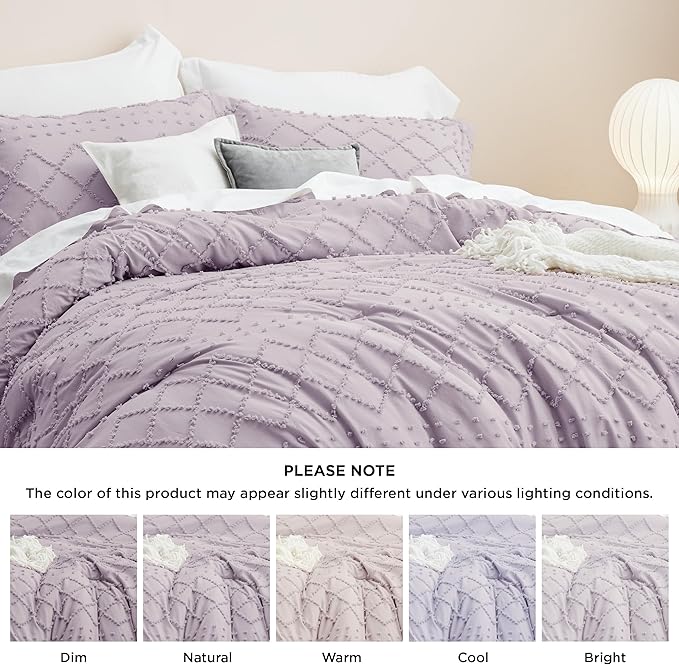 Bedsure Twin XL Comforter Set - Lavender Comforter, Boho Tufted Shabby Chic Bedding for Kids, 2 Pieces Vintage Farmhouse Bed Set for All Seasons, Fluffy Soft Bedding with 1 Pillow Sham