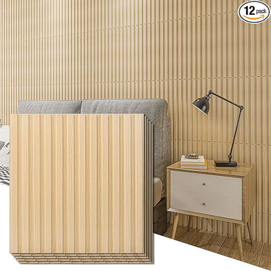 Art3d Slat Wall Panel, 3D Fluted Textured Panel 12-Tile 19.7 x 19.7in. - Oak