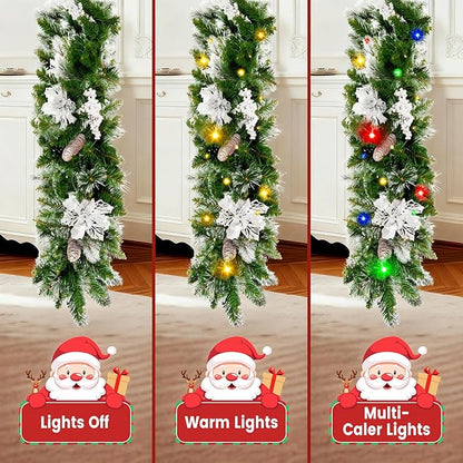 Guirnalda de Navidad preiluminada de 9 pies con exuberantes puntas de rama Christmas/flores plateadas/conos de pino y luces multicolores, guirnalda de Navidad para chimenea, escaleras, decoración de