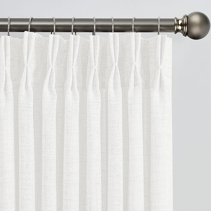 White Pinch Pleated Sheer Curtains 132 Inches Long, Textured Window Treatments Curtain for Bedroom/Living Room 42x132 Inch 2 Panels Back Tab Rod Pocket