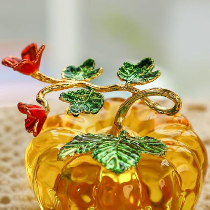 HDCRYSTALGIFTS Fall Decor Glass Pumpkin Figurine Hand Blown Glass Pumpkin Table Accent for Fall Harvest & Thanksgiving Decorating Collectibles