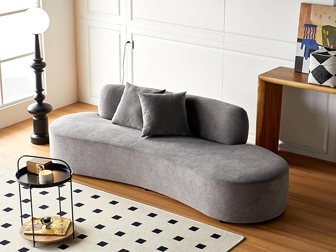 90" Curved Sofa with Throw Pillows, 4 Seater Luxury Velvet Couch with Half Moon Design and High-Density Foam, Ideal for Modern Living Room, Office & Apartment, Grey