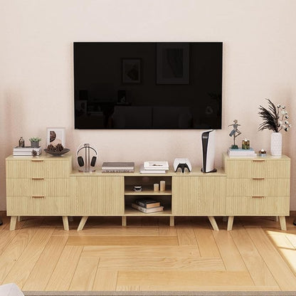 Fluted 3 Drawer Dressers, Modern Closet Dressers Chest of Drawers, Wood Storage Dresser Chest of Drawers Organizer for Bedroom Living Room Hallway Closet,Natural, 2 Sets