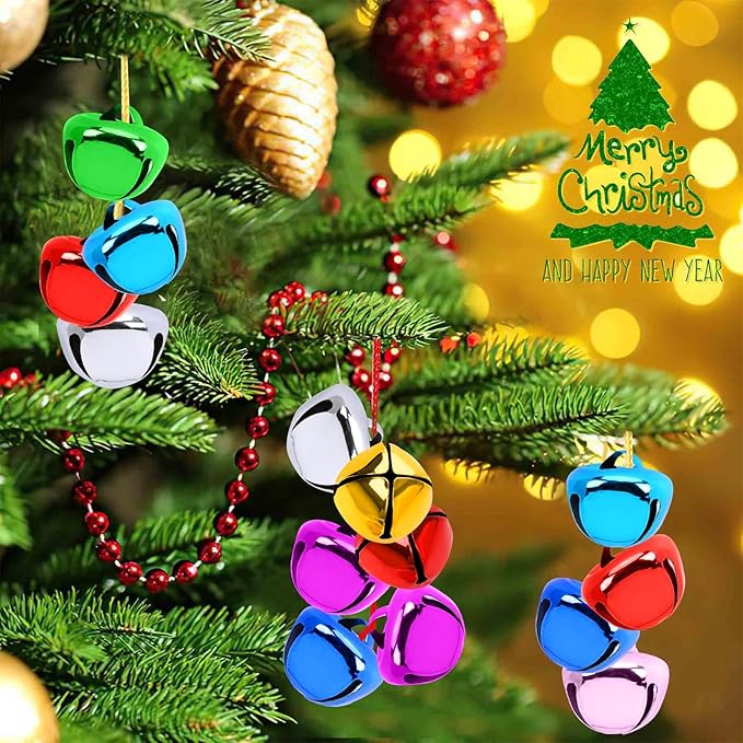 Augshy 120 Pcs Jingle Bells, 1 Inch Multicolor Craft Bells Small Tiny Bells for Crafts, DIY Christmas Tree Ornaments Decorations Party Home Pet Decor Jewelry Making