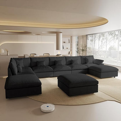 Cloud Couch for LivingRoom,190" U Shaped Modular Sectional Couch with Storage Ottoman,Down Filled 9 Seater Convertible Sleeper Sofa Bed Oversized Furniture,Black