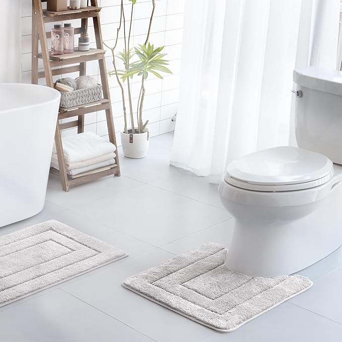 GRANNY SAYS Bathroom Toilet Rugs U Shaped, Bath Mats for Bathroom, Shower Room Rugs Non Slip Washable, Absorbent Microfiber Toilet Mat, Soft Plush Shaggy, 20" x 24", Gray