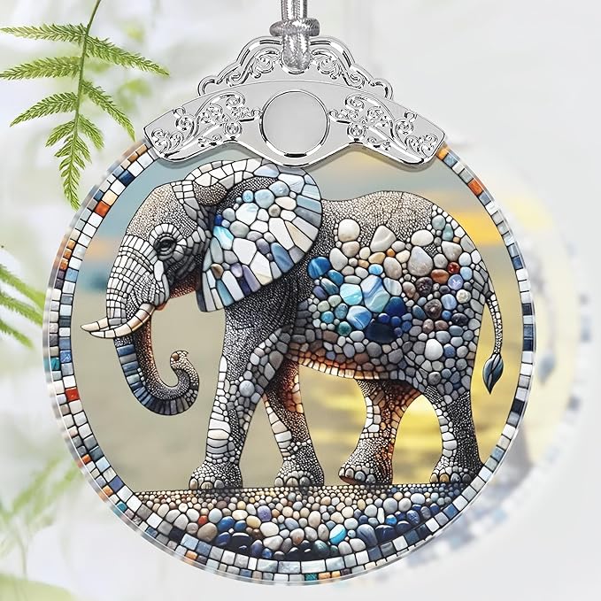 Christmas Ornament, 2025 Ornaments for Christmas Tree, Stained Glass Hanging Ornament, Holiday Ornaments, Unique Gift Idea - Elephant