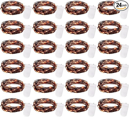Brightown 24 Pack LED Fairy Lights Battery Operated String Lights Waterproof Silver Wire 7 Feet 20 LED Firefly Starry Moon Lights for DIY Wedding Party Bedroom Patio Christmas (Orange, 24 Pack)
