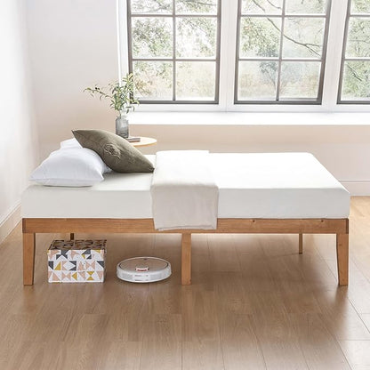 Mellow Naturalista Classic 16 Inch Solid Wood Platform Bed with Wooden Slats, Natural Pine, Full