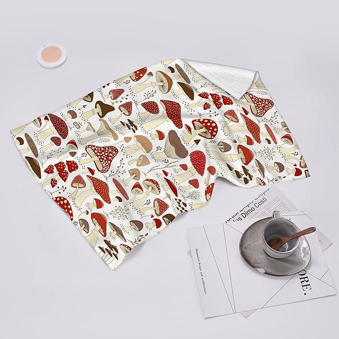 Mushroom Dish Towels Absorbent Decorative Kitchen Towels Tea Towels for Drying, Mushroom