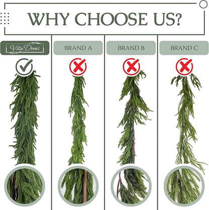 Extra Full 6 ft Real Touch Norfolk Pine Garland Realistic 6ft, Christmas Garland for Mantle, Soft and Bendable Real Touch Garland Christmas Greenery, Evergreen Christmas Garlands for Fireplace, Stairs