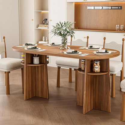 63” Oval Dining Table for 6 People, Modern Dining Room Table with Heavy Duty Legs, Farmhouse Wooden Kitchen Dinner Table with Large Tabletop for Home, Living Room, Office