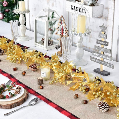 DearHouse 6FT Gold Berry Christmas Garland, Flexible Artificial Berry Garland for Indoor Outdoor Home Fireplace Decoration for Winter Christmas Holiday New Year Decor