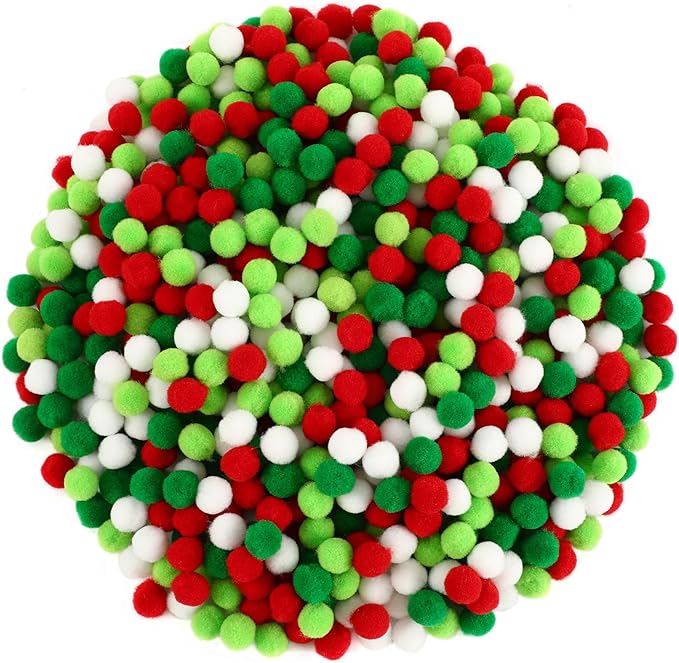 SEPGLITTER Christmas Pom Poms Balls, 1000 Pieces Red Light Green White Mini Pompoms for Crafts Making DIY Art Holiday Christmas Decorations Supplies (4 Colors, 1cm )