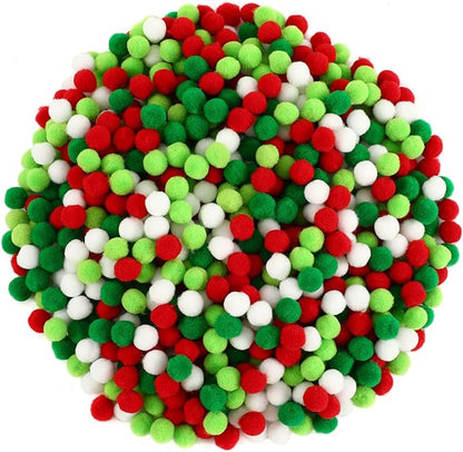 SEPGLITTER Christmas Pom Poms Balls, 1000 Pieces Red Light Green White Mini Pompoms for Crafts Making DIY Art Holiday Christmas Decorations Supplies (4 Colors, 1cm )