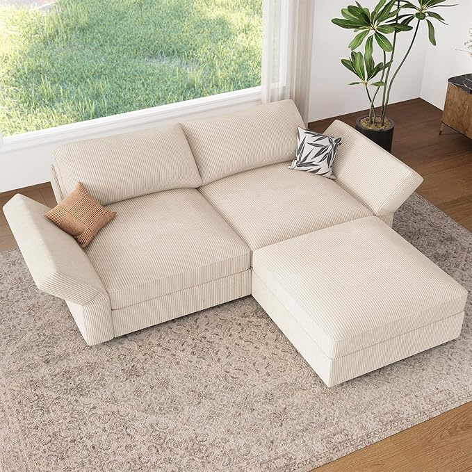 HONBAY Modular Sectional Sofa with Storage Corduroy Couches with Chaise L Shaped Sectional Couches for Living Room,Beige