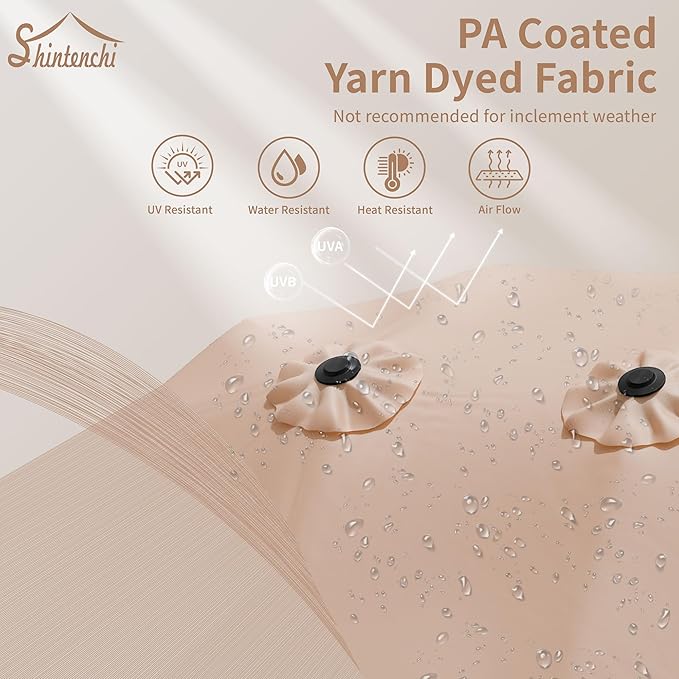 Shintenchi 16FT Large Patio Umbrella with Base, Outdoor Double-Sided Rectangular Umbrella, Market Umbrella with Crank Handle for Poolside Lawn Garden, Khaki