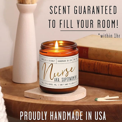Nurse Gifts for Women - 'Nurse AKA. Superwomen' Soy Candle,w/Vanilla & Coconut I Nursing Gifts for Nurses Female I Nursing Student I Nurse Practitioner RN I Nurse Graduation Gift I 50Hr Burn, USA Made