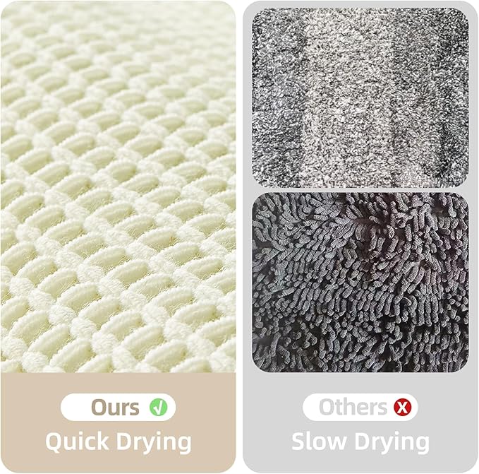 Cream White Long Bathroom Rugs, Waffle Runner Rug Bathroom Non Slip Washable Super Absorbent Quick Dry Boho Farmhouse Bath Mat, 60"x24" Cream White