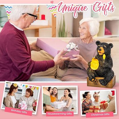 GIGALUMI Solar Garden Decor Cute Bear Statues Outdoor, Birthday Gifts for Mom Grandma Women, Retirement Housewarming Gifts Bear Figurine Lawn Ornament for Garden Yard Patio Balcony