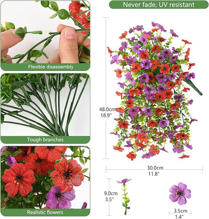 INQCMY 2Pcs Artificial Flowers for Outdoors UV Resistant Artificial Plants Easy Assembly for Spring Decor Look Real Faux Hanging Flowers for Outside Home Planter Porch Patio Decor