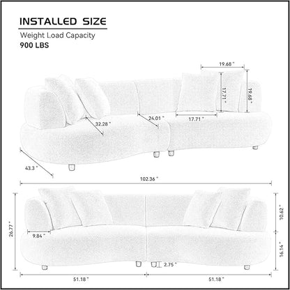 KEIKI 102" Curved Oversized Boucle Modular Sectional Sofa with 4 Throw Pillows, Mid-Century Style 4-Seater Upholstered Corner Plush Comfy Couch, Easy Assembly, for Apartment, Living Room, Green