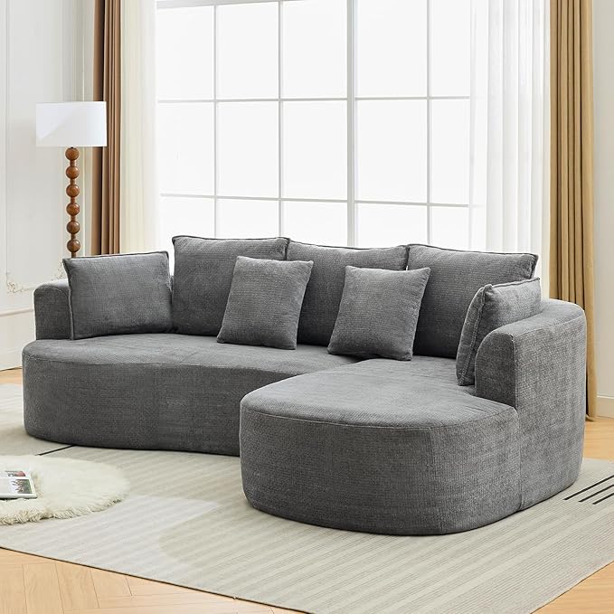 106” Curved Modular Sectional Sofa, Cloud Sectional Couch with Chaise/Deep Seat/Armrest/Chenille Fabric, No Assembly Required, Space-Saving, Boneless Compression Sleeper Sofa for Living Room