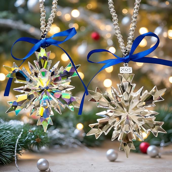 2025 Annual Edition Snowflake Clear Crystal Christmas Ornament, Snowflake Ornaments Display Winter Home Décor Christmas Decor Gift(Clear)