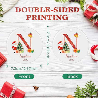 Personalized Letter Name Christmas Ornament 2025, Custom Ceramic Ornaments with Initial Name Monogram, Hanging Ornament for Xmas Tree Decorations, Gift for Family Friends