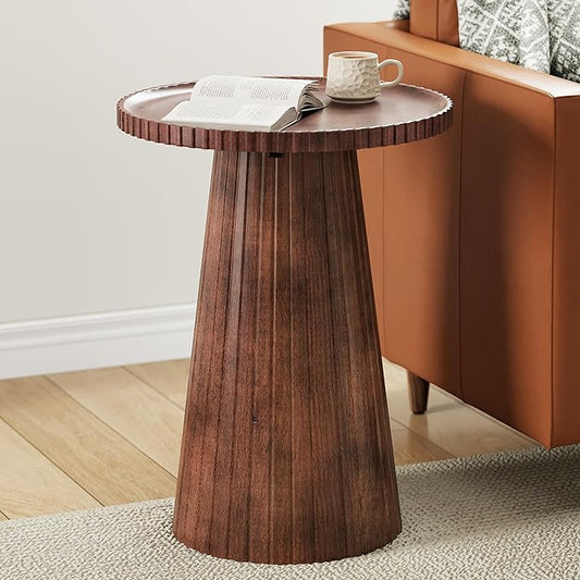 Christopher Knight Home Darvi Wooden Small End Table, Indoor Round Side Table with Drum Base, Mid Century Modern Coffee Table Round for Living Room, Modern Accent Table, Honey