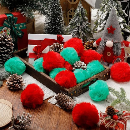 24 Pcs Red Green Fur Christmas Ornaments 3.15 Inch Pom Pom Ball Lime Green Hanging Decoration Fuzzy Fluffy Christmas Tree Decorations for Xmas Tree Wreath Home DIY Craft Gift Party Decor