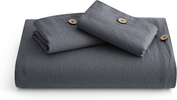 Bedsure Linen Duvet Cover Queen - Linen Cotton Blend Bedding Set, Soft & Cozy, 3 Pieces, 1 Duvet Cover 90x90 Inches and 2 Pillowcases, Charcoal Grey Color Cooling Bedding, Comforter Sold Separately
