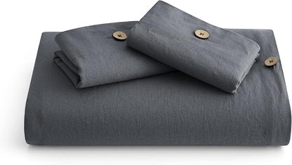 Bedsure Linen Duvet Cover Queen - Linen Cotton Blend Bedding Set, Soft & Cozy, 3 Pieces, 1 Duvet Cover 90x90 Inches and 2 Pillowcases, Charcoal Grey Color Cooling Bedding, Comforter Sold Separately