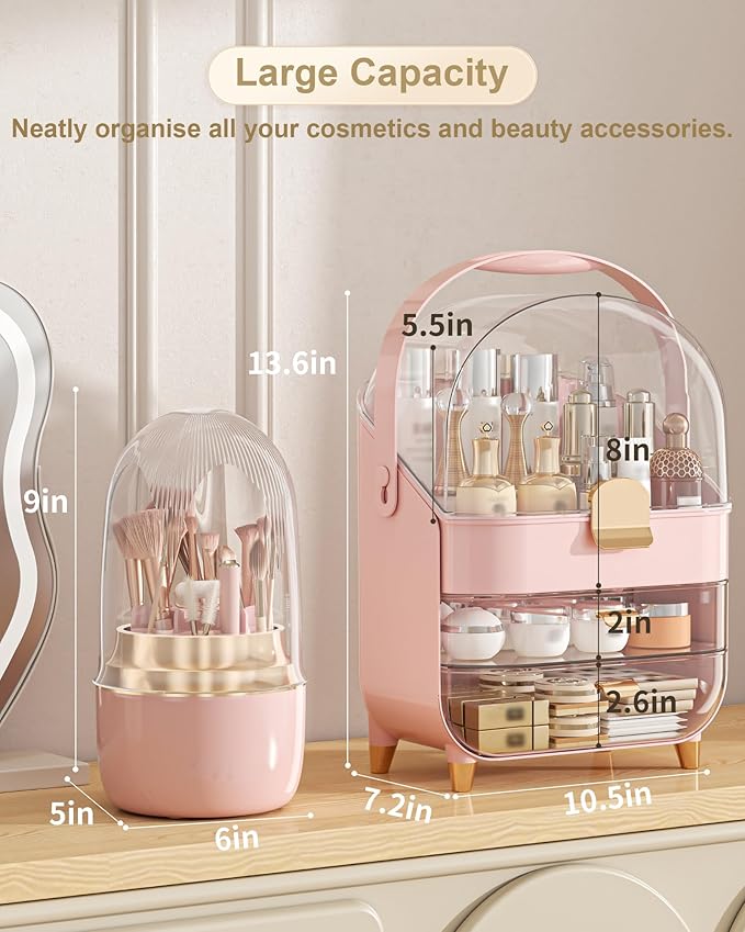 Makeup Organizer, Skincare Holder Bathroom Counter Organizer, Storage Box Cosmetic Display Cases, Teen Girl Gifts Trendy Stuff Make up Organizers for Vanity, Dresser, Countertop (Pink)