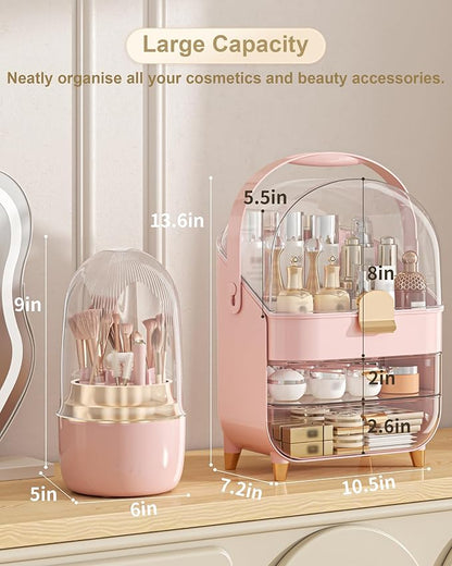 Makeup Organizer, Skincare Holder Bathroom Counter Organizer, Storage Box Cosmetic Display Cases, Teen Girl Gifts Trendy Stuff Make up Organizers for Vanity, Dresser, Countertop (Pink)
