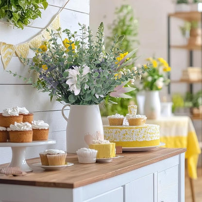 CEWOR 24pcs Eucalyptus Stems Artificial Eucalyptus Leaves Fake Greenery Branches Fake Flowers for Wedding Centerpiece Spring Easter Farmhouse Home Decoration