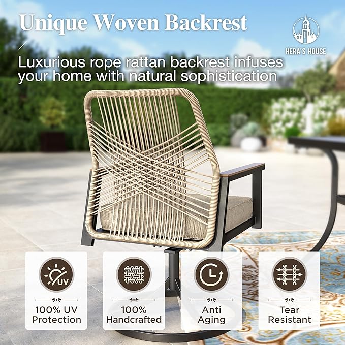 HERA'S HOUSE 9 Pieces Outdoor Dining Set, Patio Table and Chairs Set for 8, 8 x Rattan Swivel Chairs and 1 x 60 Square Dining Table, Outdoor Dining Table Set for Lawn Garden Backyard