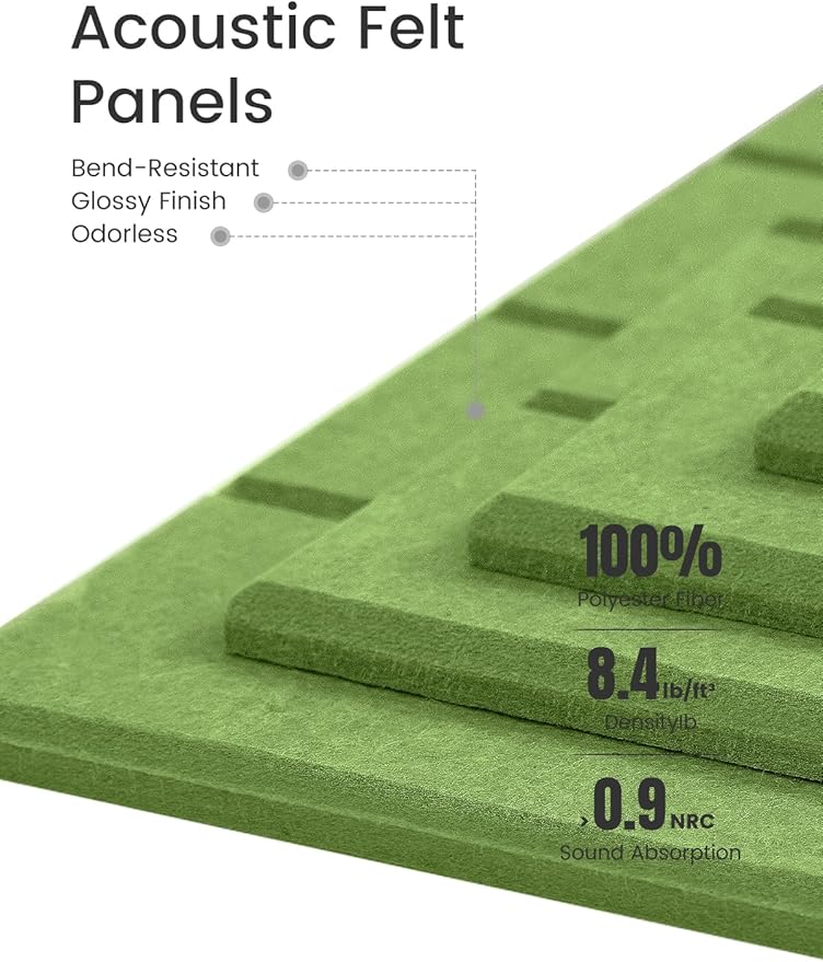 Bumusty Large Cork Board Alternative-47 x35 Felt Bulletin Board Tiles, with 30 Pushpins, 70 Adhesive Tabs, 12-Pack Slat Wall Paneling, Cork Boards for Office Push Pin Board Felt Board-Grass Green