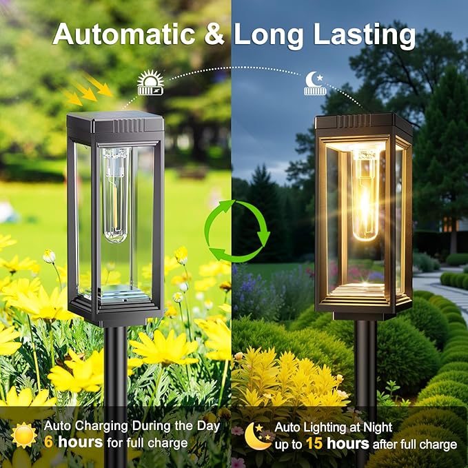 Bright Solar Pathway Lights Outdoor, 8 Pack Solar Powered Garden Lights Waterproof, Auto On/Off Dusk to Dawn Up to 15 Hrs Outdoor Lighting for Pathway Yard Walkway Driveway Patio Decor Landscape