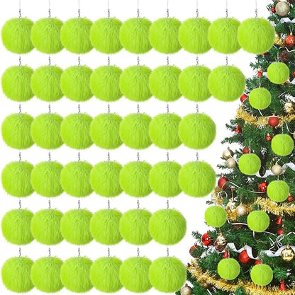 Nuenen 72 Pcs 3.15 Inch Lime Green Furry Christmas Ball Ornaments Christmas Pom Poms Ornaments Faux Rabbit Fur Balls Bulk with Elastic Band for Xmas Tree Decorations DIY Craft Hat Keychain (Green)