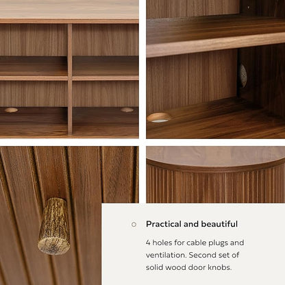 WERMO 55'' Sideboard Storage Cabinet with Doors and Shelves - Wood Credenza for Living Room, Bedroom, Entryway and Home Office Cabinet. Kitchen Buffet, Modern Media Console Table with Storage (Walnut)