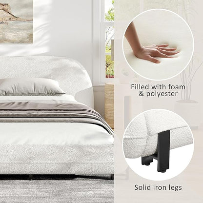 Queen Size Bed Frame, Upholstered Cloud Boucle Platform Beds Frames with Headboard, Anti-Collision Soft Rounded Corners Footboard, No Box Spring Required, Easy Assembly (29" H White, Queen)