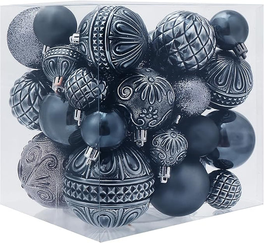 Grey Christmas Ball Ornaments Christmas Tree Decorations with Hang Rope-36pcs Shatterproof Christmas Ornaments Set with 6 Styles in 3 Sizes(Small Medium Large)