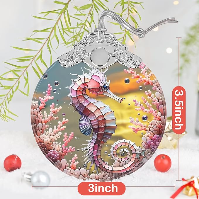 Seahorse Stained Glass Ornament - Christmas Tree Decor